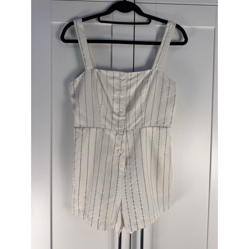 Tularosa Striped Romper Womens Sz S White Linen Blend Button Front Summer Resort